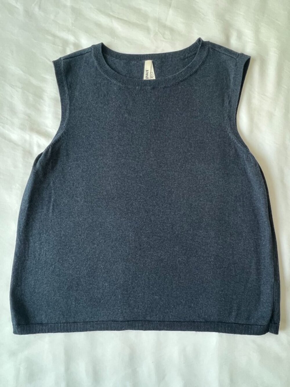 Pact Organic Cotton Classic Fine Knit Shell Tank Navy Womens Size Large Preppy